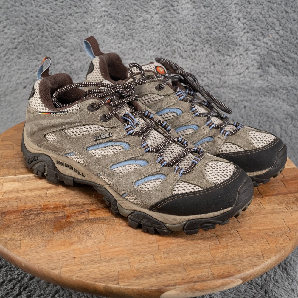 Merrell Women Sz 9 Moab Waterproof Hiking Shoes Vibram J88796 Dusty Olive Beige